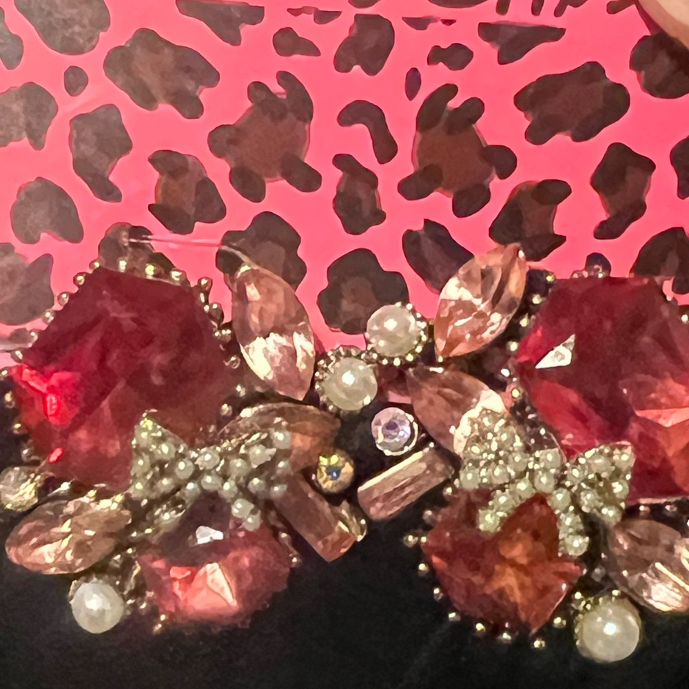 Betsey Johnson Pink & Silvertone Statement Earrings. NWT